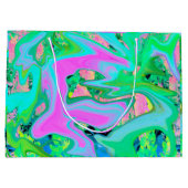 Retro Pink und Light Blue Liquide Art auf Hydrange Große Geschenktüte (Rückseite)