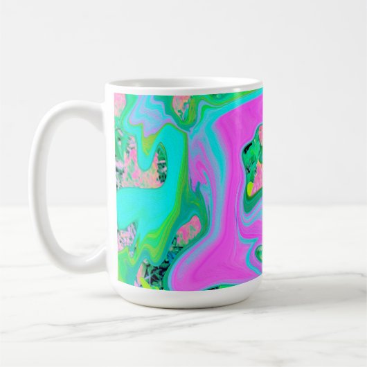 Retro Pink und Light Blue Liquide Art auf Hydrange Kaffeetasse (Links)