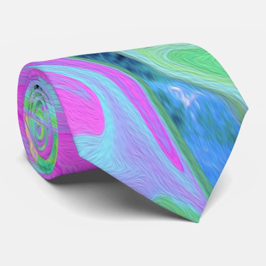 Retro Pink und Light Blue Liquide Art auf Hydrange Krawatte (Gerollt)