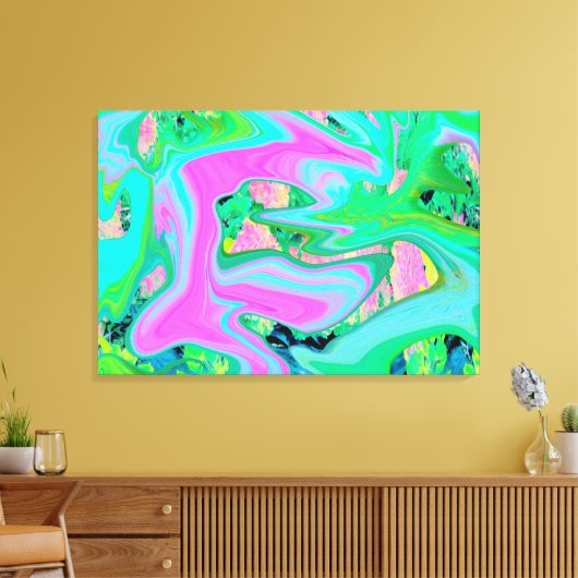 Retro Pink und Light Blue Liquide Art auf Hydrange Leinwanddruck (Insitu (Wohnzimmer))