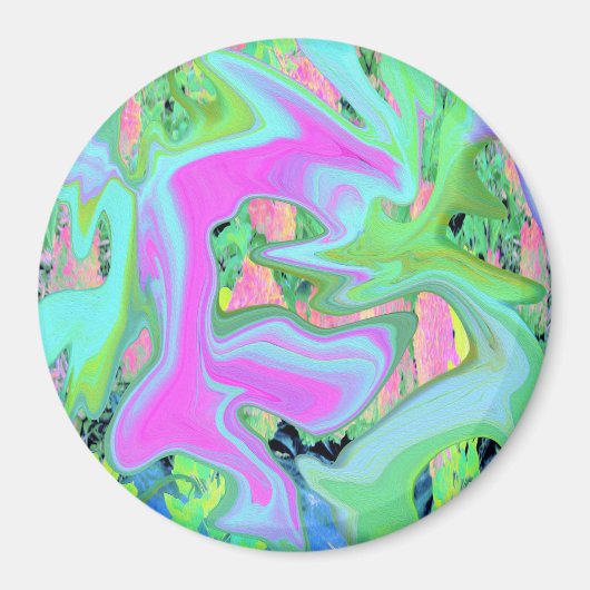 Retro Pink und Light Blue Liquide Art auf Hydrange Magnet (Vorne)