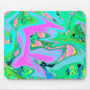 Retro Pink und Light Blue Liquide Art auf Hydrange Mousepad