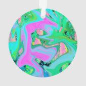Retro Pink und Light Blue Liquide Art auf Hydrange Ornament (Rückseite)