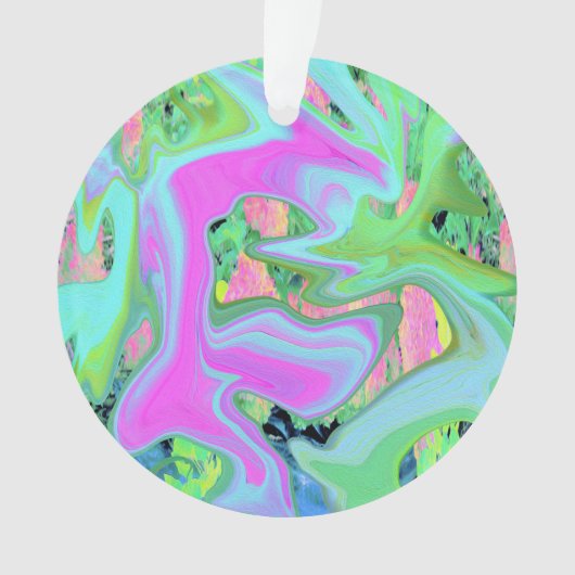 Retro Pink und Light Blue Liquide Art auf Hydrange Ornament (Vorderseite)