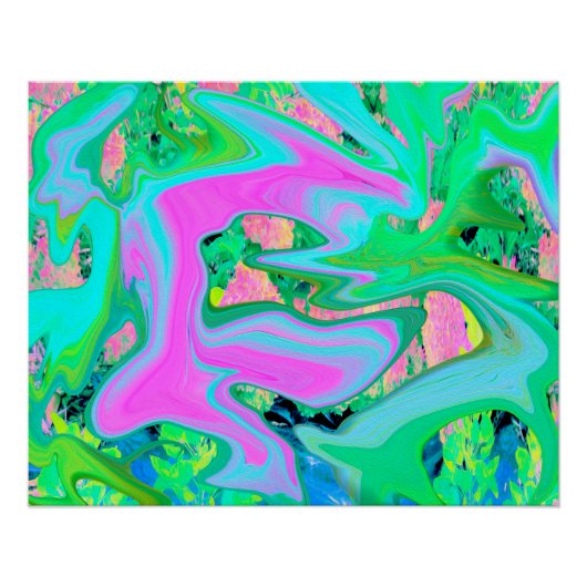 Retro Pink und Light Blue Liquide Art auf Hydrange Poster (Vorderseite)