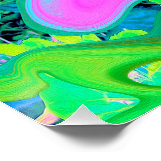 Retro Pink und Light Blue Liquide Art auf Hydrange Poster (Ecke)