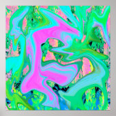 Retro Pink und Light Blue Liquide Art auf Hydrange Poster (Vorne)