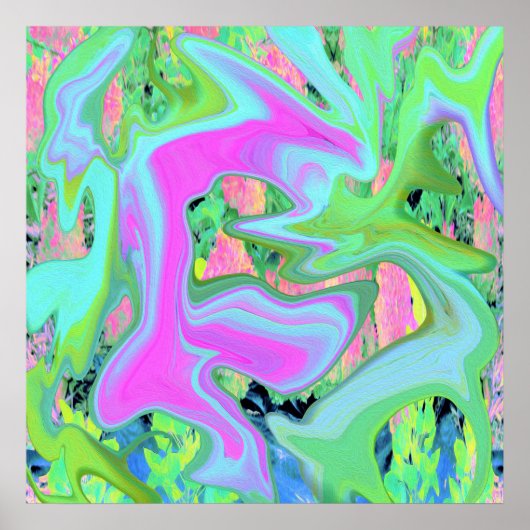 Retro Pink und Light Blue Liquide Art auf Hydrange Poster (Vorne)