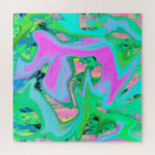 Retro Pink und Light Blue Liquide Art auf Hydrange Puzzle (Horizontal)