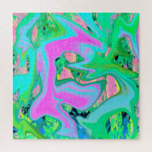 Retro Pink und Light Blue Liquide Art auf Hydrange Puzzle