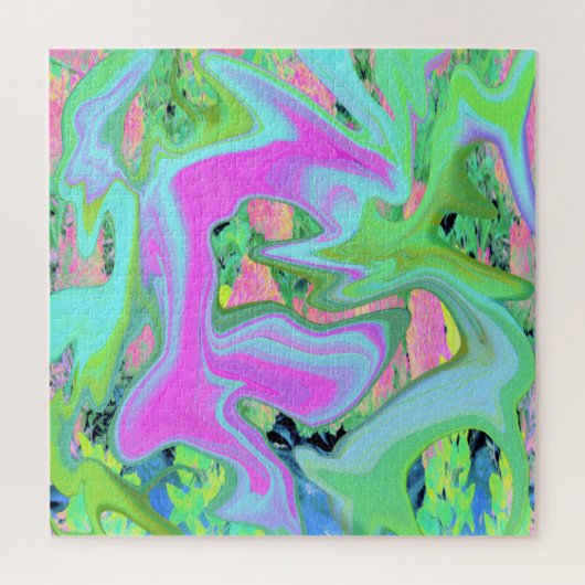 Retro Pink und Light Blue Liquide Art auf Hydrange Puzzle (Vertikal)
