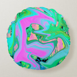 Retro Pink und Light Blue Liquide Art auf Hydrange Rundes Kissen