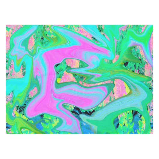 Retro Pink und Light Blue Liquide Art auf Hydrange Tischdecke (Vorderseite (Horizontal))