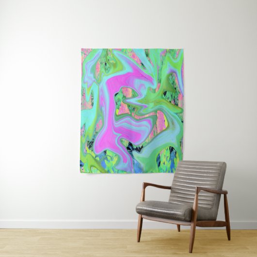 Retro Pink und Light Blue Liquide Art auf Hydrange Wandteppich (Beispiel)