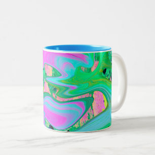Retro Pink und Light Blue Liquide Art auf Hydrange Zweifarbige Tasse