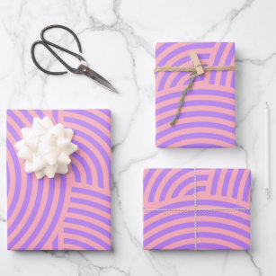 Retro Pink und Lila Muster der Groovy Lines Geschenkpapier Set