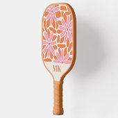 Retro Pink und Orange Blume Monogramm Pickleball Schläger (Links)
