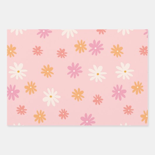 Retro Pink und Orange Daisy Blumenbeutel Geschenkpapier Set (Vorderseite 3)