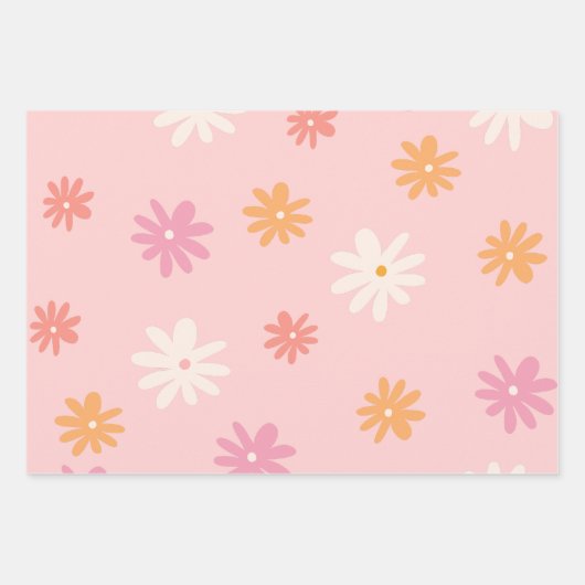 Retro Pink und Orange Daisy Blumenbeutel Geschenkpapier Set (Vorderseite)