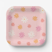 Retro Pink und Orange Daisy Pappteller (Vorderseite)