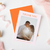 Retro Pink und Orange Typografy Foto Wedding Dankeskarte