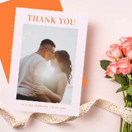 Retro Pink und Orange Typografy Foto Wedding Dankeskarte