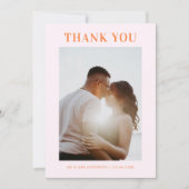 Retro Pink und Orange Typografy Foto Wedding Dankeskarte (Vorderseite)