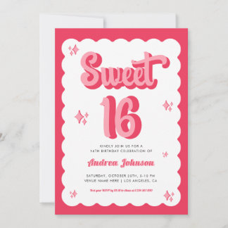 Retro Pink und Red Groovy Sweet 16 Geburtstag Einladung