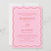 Retro Pink und Rot Squiggle Curves Wavy Wedding Einladung (Vorderseite)