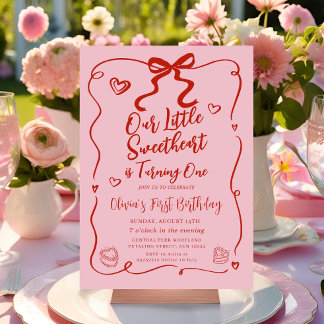 Retro Pink Unser kleines Süße Rot 1. Geburtstag Einladung