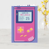 Retro Pink Video Game Level Up Benutzerdefiniertes Karte (Gelbe Blume)