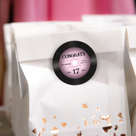 Retro Pink Vinyl Record Hochzeitsgratulation Runder Aufkleber