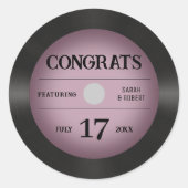 Retro Pink Vinyl Record Hochzeitsgratulation Runder Aufkleber (Vorderseite)
