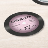 Retro Pink Vinyl Record Hochzeitsgratulation Runder Pappuntersetzer (Angewinkelt)