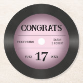 Retro Pink Vinyl Record Hochzeitsgratulation Runder Pappuntersetzer (Vorderseite)