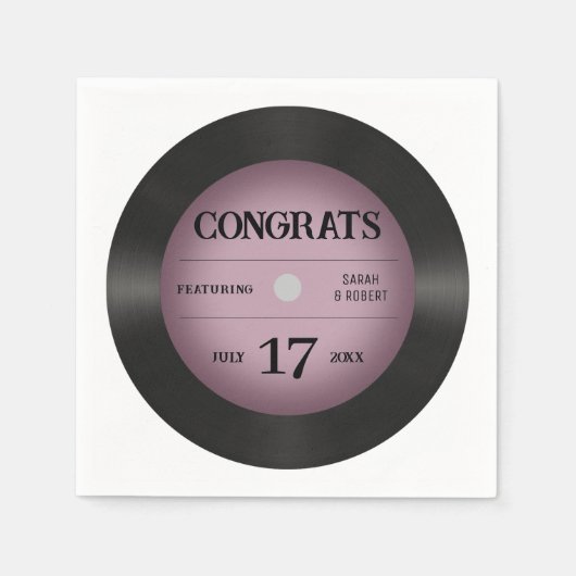 Retro Pink Vinyl Record Hochzeitsgratulation Serviette (Vorderseite)