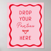 Retro Pink Wavy Drop Ihre Panties Hier Spiel-Zeich Poster (Vorne)