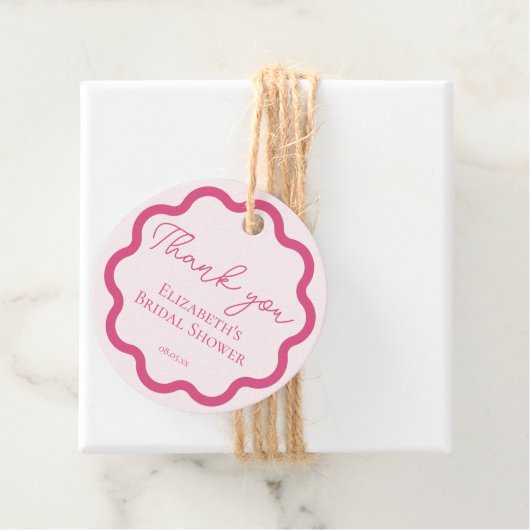 Retro Pink Wavy Scalloped Circle Script Vielen Dan Geschenkanhänger (Beispiel)