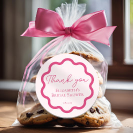 Retro Pink Wavy Scalloped Circle Script Vielen Dan Runder Aufkleber