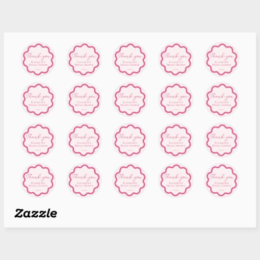 Retro Pink Wavy Scalloped Circle Script Vielen Dan Runder Aufkleber (Blatt)