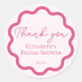 Retro Pink Wavy Scalloped Circle Script Vielen Dan Runder Aufkleber (Vorderseite)