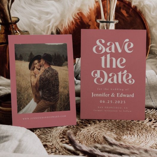 Retro Pink Wedding Save the Date
