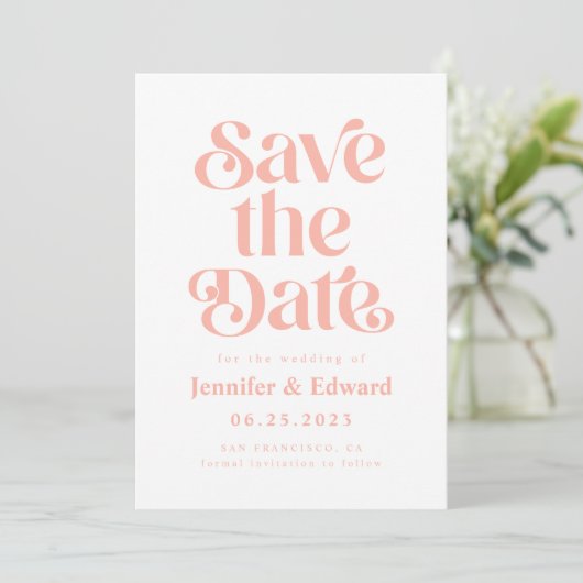 Retro Pink Wedding Save The Date (Stehend Vorderseite)
