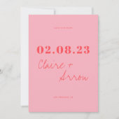 Retro Pink Wedding Save the Date Einladung (Vorderseite)