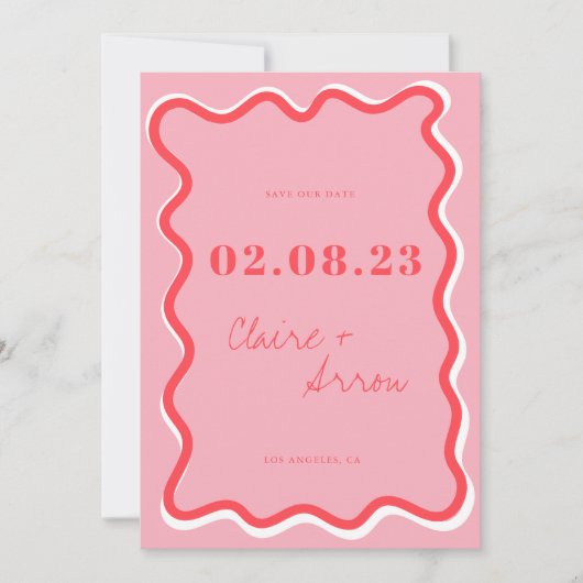 Retro Pink Wedding Save the Date Einladung (Vorderseite)