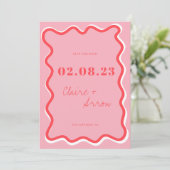 Retro Pink Wedding Save the Date Einladung (Stehend Vorderseite)