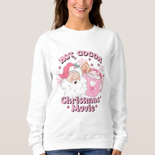 Retro Pink Weihnachten Heiße Kakaoferien Sweatshirt (Vorderseite)