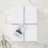 Retro Pink Weihnachtsbaum Blue Car Frohe Weihnacht Geschenkanhänger (Mit Garn)