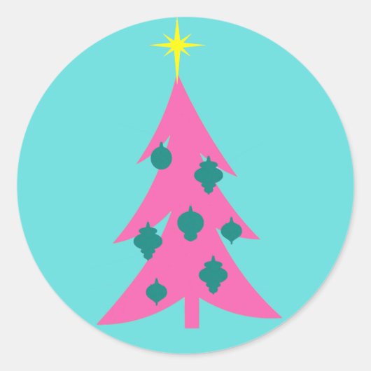 Retro Pink Weihnachtsbaum Round Stickers (Vorderseite)