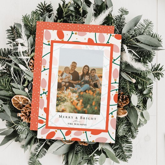 Retro Pink Weihnachtsbeleuchtung Weihnachtsfotokar Einladung